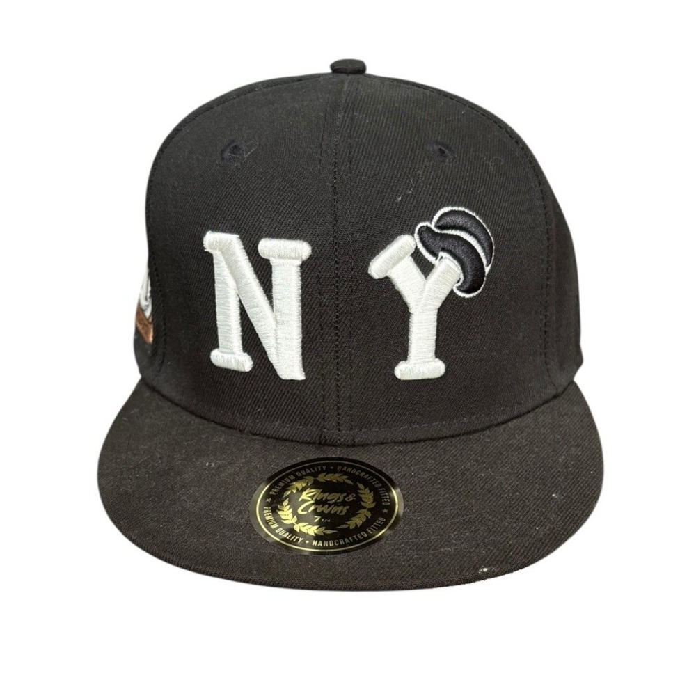 NEW YORK BLACK YANKEES RINGS & CROWN FITTED HAT‎ SZ 7 1/4 Baseball